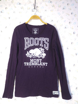 ＊私房精選＊99起標無底價＊ROOTS專櫃 紫色LOGO印花長袖T恤(XS)1639