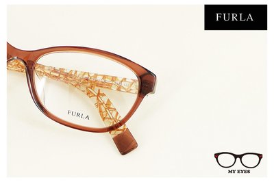 【My Eyes 瞳言瞳語】Furla 義大利品牌 透茶色流線膠框光學眼鏡 清爽裂紋風格 高鼻托設計 (VU4894K)
