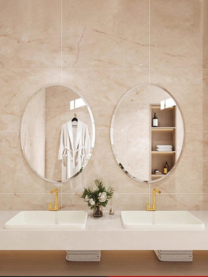 簡約廁所衛生間免打孔浴室鏡洗手台壁掛墻化妝鏡可貼玻璃圓鏡~小滿良造館