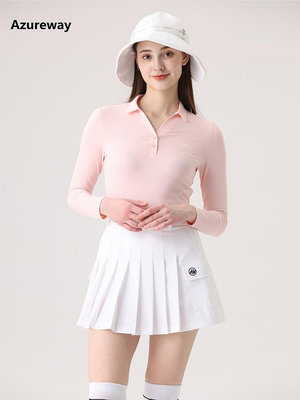 AW2024高爾夫女裝衣服新款冰絲長袖T恤后百褶套裝服裝高端Polo衫-興龍家居