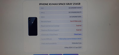 蘋果 Apple iPhone XS Max（4G雙卡 1200萬 6.5吋 256G）零件機 狀況: 手機沒反應 破背