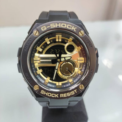 二手 CASIO G-SHOCK 黑x金 雙顯運動錶GST-210B-1A9DR