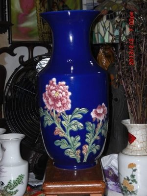 中華藝術陶瓷 花瓶(藍色雕刻彩繪)(非賣品!!!請勿下標，謝謝)