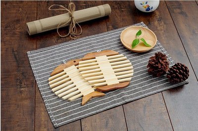 ╮布咕咕╭☆日式和風竹製可懸掛隔熱餐墊 蘋果/小魚造型湯鍋隔熱墊