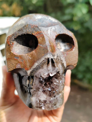 回血！！天然純手工雕刻瑪瑙水晶頭骨  南紅瑪瑙紫晶洞頭骨
