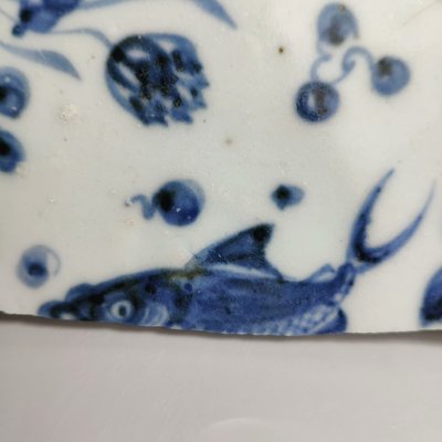 明早期宣德青花魚藻紋盤標本瓷片。很難得的一個宣德盤子大塊標本 古玩 擺件 雜項【金善緣】461