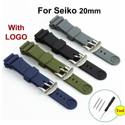 SEIKO 20 毫米矽膠錶帶適用於精工錶帶,適用於 PROSPEX 罐裝手鍊,適用於精工罐頭鮑魚橡膠錶帶,帶徽標