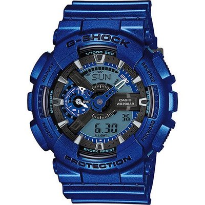 CASIO G-SHOCK 炫光金屬街頭潮流腕錶-藍(GA-110NM-2ADR)