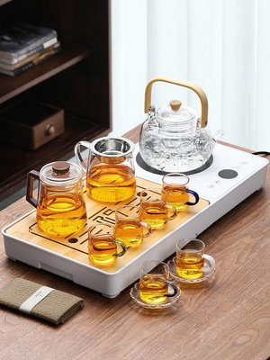廠家出貨茶具組合套裝家用茶盤全自動一體燒水壺耐熱玻璃電陶爐煮茶壺泡茶