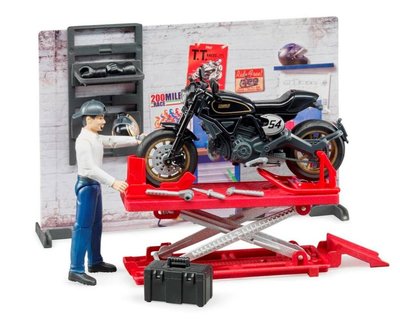 德國 BRUDER 仿真重機系列 Ducati 杜卡迪機車工作坊(含機車及人偶和全套工具) 塑料公仔塑料玩具