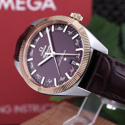 歐米茄 OMEGA 星座系列 Globemaster 18K半金 年曆 41mm 玫瑰金 酒紅色多邊型立體錶盤