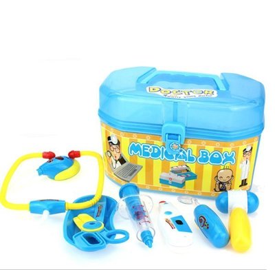 小羅玩具批發-扮家家玩具 手提盒聲光醫生玩具8件組/醫護箱/醫藥箱套裝玩具/醫具 帶燈-藍色款(9901B)