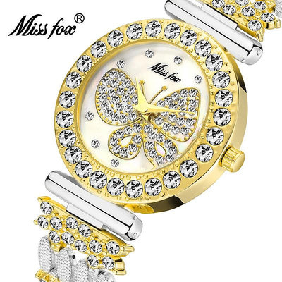 男士手錶 瑪利時MISSFOX 外貿wish爆款高檔時尚氣質鑲鉆蝴蝶女士石英手錶潮