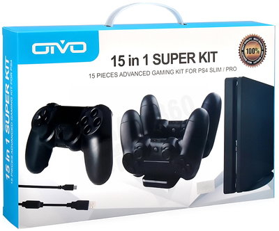 SONY PS4 SLIM PRO OIVO 15合1 果凍套 手把充電座 直立架 類比套 耳機 手把貼紙 手把充電線