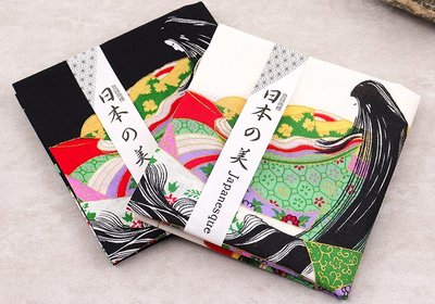 日本製和服女子友禪手帕  京都風 日本手帕 方巾 白色 黑色 和服 手絹 方巾 毛巾【小雜貨】