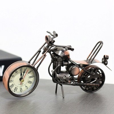 新款 創意鐵藝摩托車模型鐘表 家居客廳書房臥室裝飾品工藝品擺件