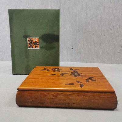x日本回流，櫻皮細工文房盒，收納盒子，櫻皮細工鑲嵌花，中間鑲嵌