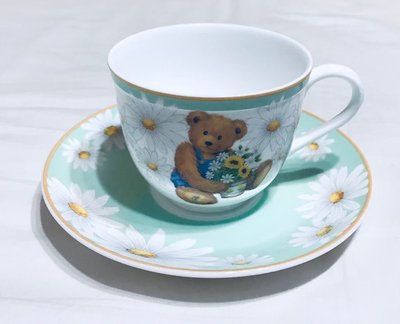 日本 Nikko Teddy Bear 泰迪熊 花朵 雛菊 圖案 花茶杯 馬克杯 咖啡杯 茶杯 水杯 杯子 杯盤組