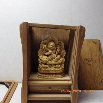 紫晶宮精品黃楊木白財神木雕佛像佛龕(盒子10.8釐米7.6釐米5.2釐米)品質保證