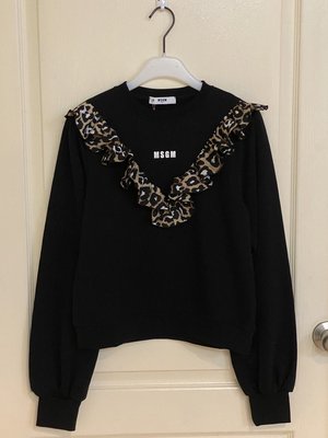 全新超美 leopard-print ruffle jumper sweatshirt  黑色 14A 現貨限量一件
