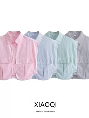 #037預購商品 春季新品 無袖襯衫 開襟上衣 條紋 4色 翻領單排釦 對稱口袋UZC45/0224