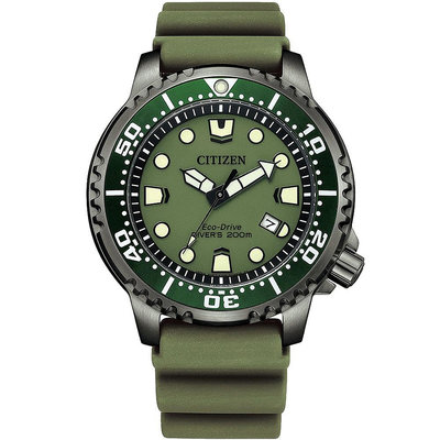 「官方授權」CITIZEN 星辰 男 PROMASTER系列 Marine 光動能運動潛水腕錶-橄欖綠(BN0157-1