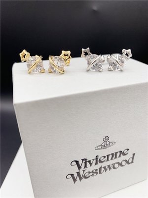 【熱賣精選】Vivienne Westwood 金色銀色五星頭大鉆小巧土星耳環