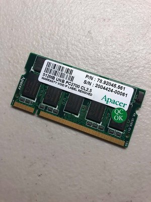 APACER 512M 512MB DDR333 PC2700 CL2.5 NB 筆電 NOTEBOOK 用 N6盒