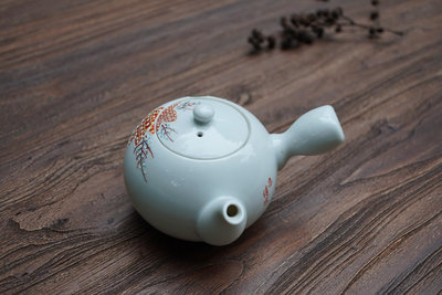 日本九谷燒側把壺橫手急須老白瓷茶壺