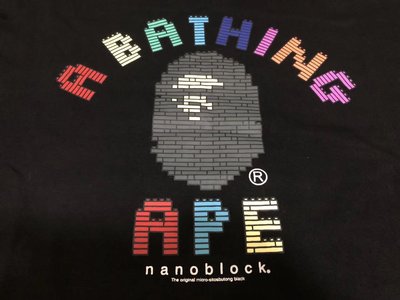 正品日本bathing ape nano block kawada聯名款納米積木猿人頭圖案黑色短袖T恤tee