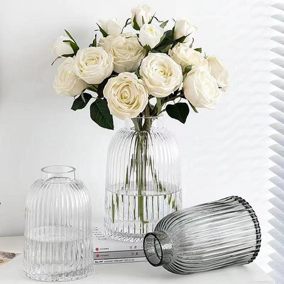玻璃花瓶 簡約ins高顏值透明玻璃花瓶裝飾擺件客廳插花桌面郁金香玫瑰水培17 NM053
