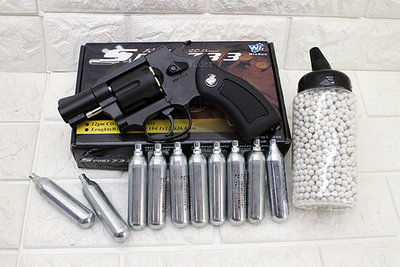 [01] WG M36 2吋 左輪 手槍 CO2直壓槍 黑 + CO2小鋼瓶 + 奶瓶 ( 左輪槍SP733BB槍玩具槍