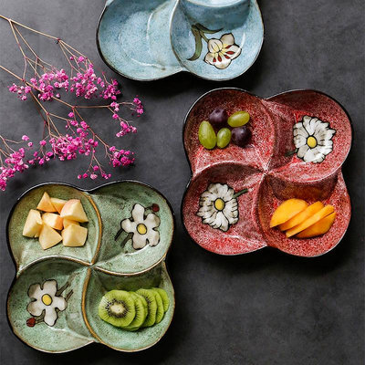 日式陶瓷餐具分格盤創意家用四格盤子干果拼盤零食盤小菜盤子