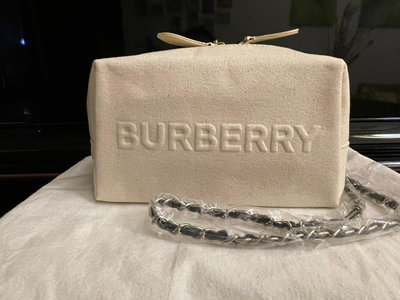 全新正品~BURBERRY VIP贈品包/米色麻布側背包/小廢包/化妝包 議價勿擾