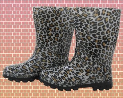 JHF雨鞋~流行時尚女雨靴 台製 紅星/豹紋造型款 附鞋墊 A198 拖鞋王