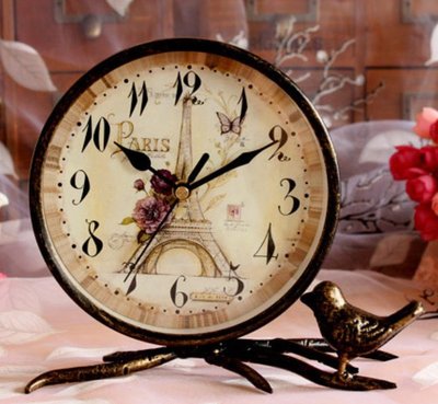 歐式 浪漫古典造型座鐘 鐵藝小鳥造型藝術鐘鐵塔圖案歐風桌上鐘 居家辦公桌桌鐘擺飾靜音鐘裝飾時鐘家飾