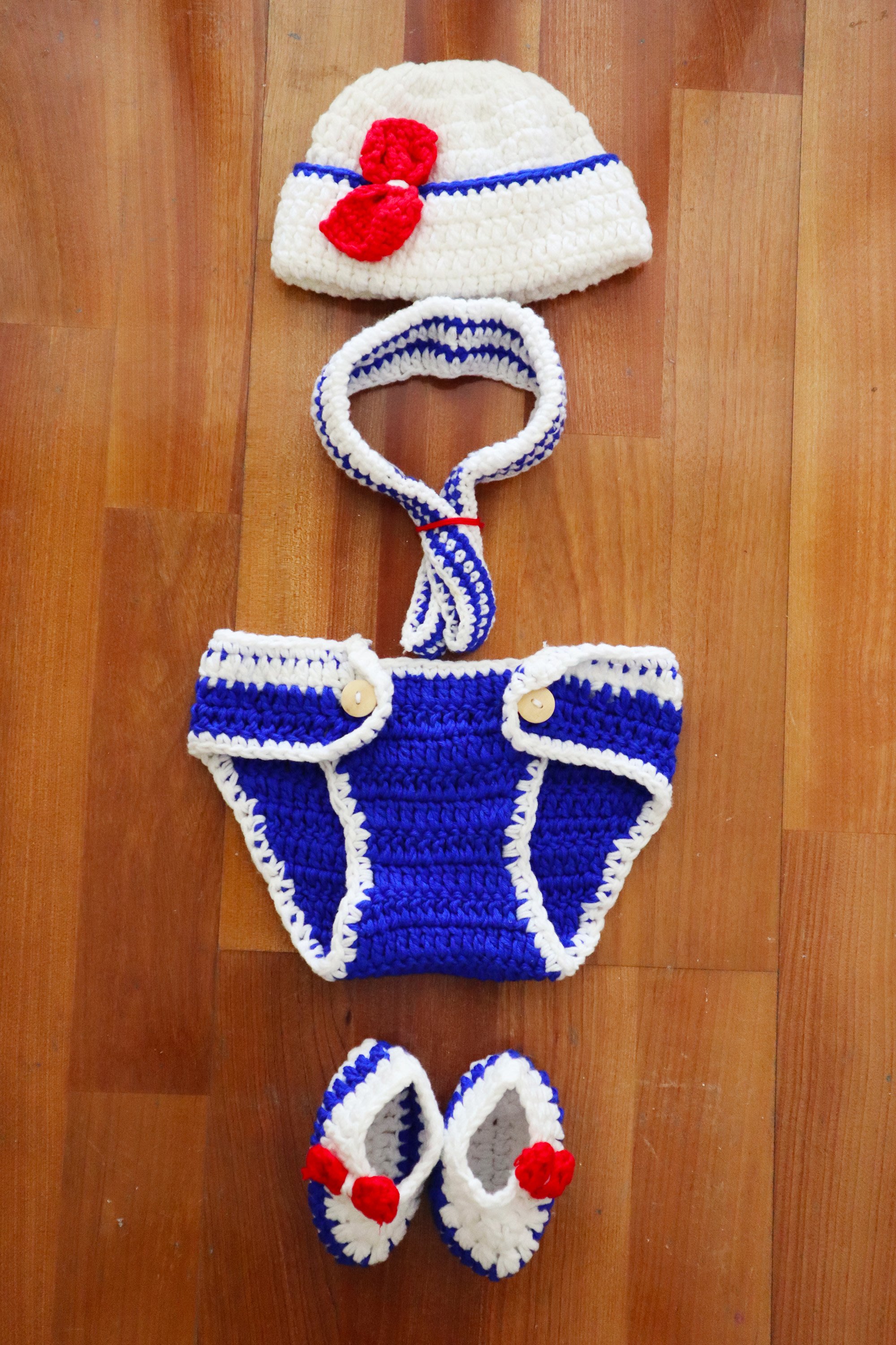 新生兒攝影服小海軍造型寶寶百日造型服個性服装套装手工毛線編織衣服 Yahoo奇摩拍賣
