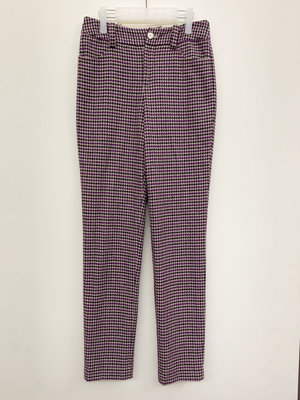 NANA 日本古著 50%羊毛 經典千鳥紋 毛尼 口袋 九分褲 長褲 日式蘇芳紫色