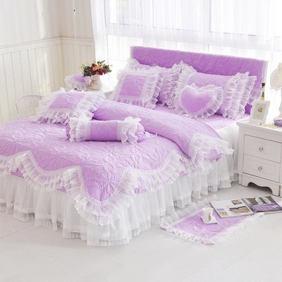 鋪棉床罩 加大雙人床罩 公主風床罩 雲歌 紫色蕾絲床罩 結婚床罩 床裙組 荷葉邊 100%精梳棉 6尺 兩用被 鋪棉被套