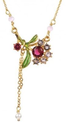 【巴黎妙樣兒】法國Les Nereides 珍藏時光系列 三色水晶寶石 紫紅鈴蘭 垂墜珍珠 項鍊