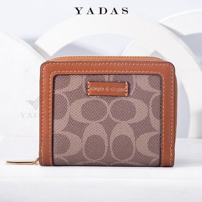 皮夾YADAS女士钱包 经典椭圆印花短款小两折零钱包时尚wallet