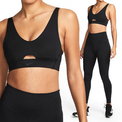 Nike Indy Plunge Cutout 女 黑色 訓練 瑜珈 中度支撐 V領 運動內衣 FD7287-010