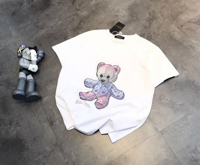 Koala海購 外貿原單尾貨大牌出口西班牙21年夏季新款小熊立體燙鉆T恤