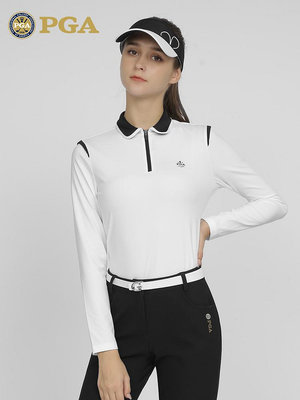美國PGA高爾夫長袖服裝女2023春夏新款簡約運動衣服高彈拉鏈服飾