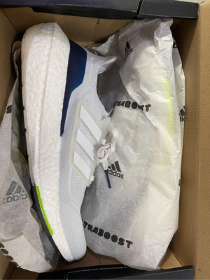 全新 adidas Ultraboost 21 灰 白 藍 US10.5 休閒 慢跑 跑鞋 輕量 避震 FY0371