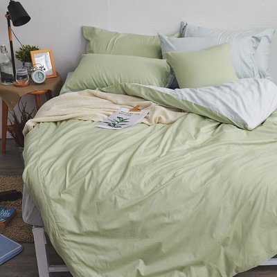 床包兩用被組 / 雙人加大【撞色系列-清新綠】含兩件枕套 100%精梳棉 戀家小舖AAA315