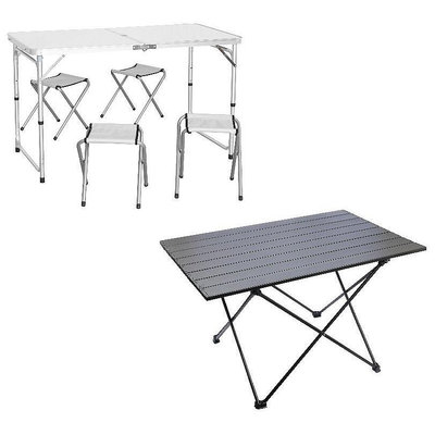 鋁製休閒桌 露營桌  鋁製折疊戶外蛋捲桌黑 一桌四椅 摺疊桌 折疊桌
