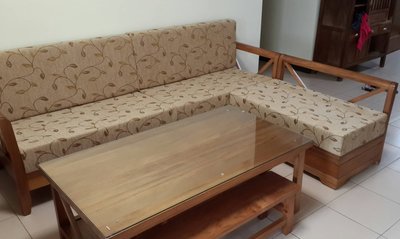 【南台灣傢俱】L型馬來西亞檜木100%全實木沙發組椅市價$68000,驚喜價$51800元免運費