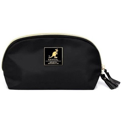 【AYW】KANGOL LOGO BAG 英國品牌 袋鼠 黑色 輕量尼龍化妝包 防水 休閒 筆袋 手拿包 鉛筆盒 收納包