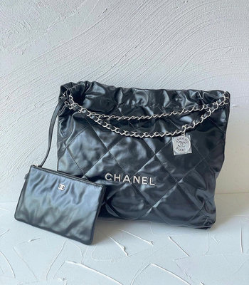 Chanel 22 垃圾袋 全新 現貨 垃圾袋包 中號 黑色 銀鏈 銀字 22bag AS3261 北市可面交 刷卡分期